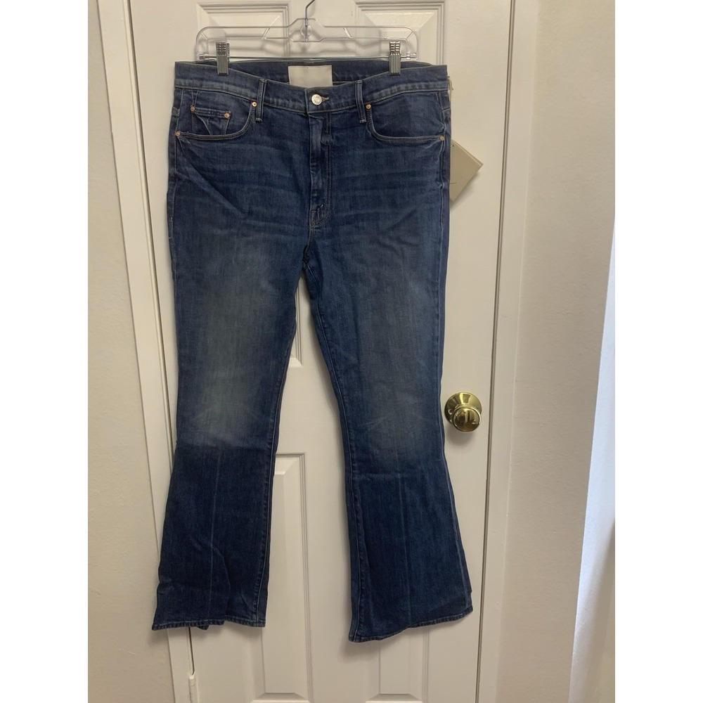 NWT MOTHER Superior Weekender Mid Rise It's A Small World Flare Jeans 34x30 Read